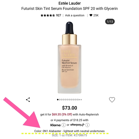 Estee Lauder Futurist Skin Tint Serum Foundation SPF 20 - 0N1 Alabaster - Picture 2 of 2